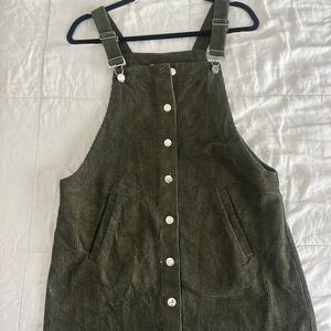 Green Corduroy Overall Dress